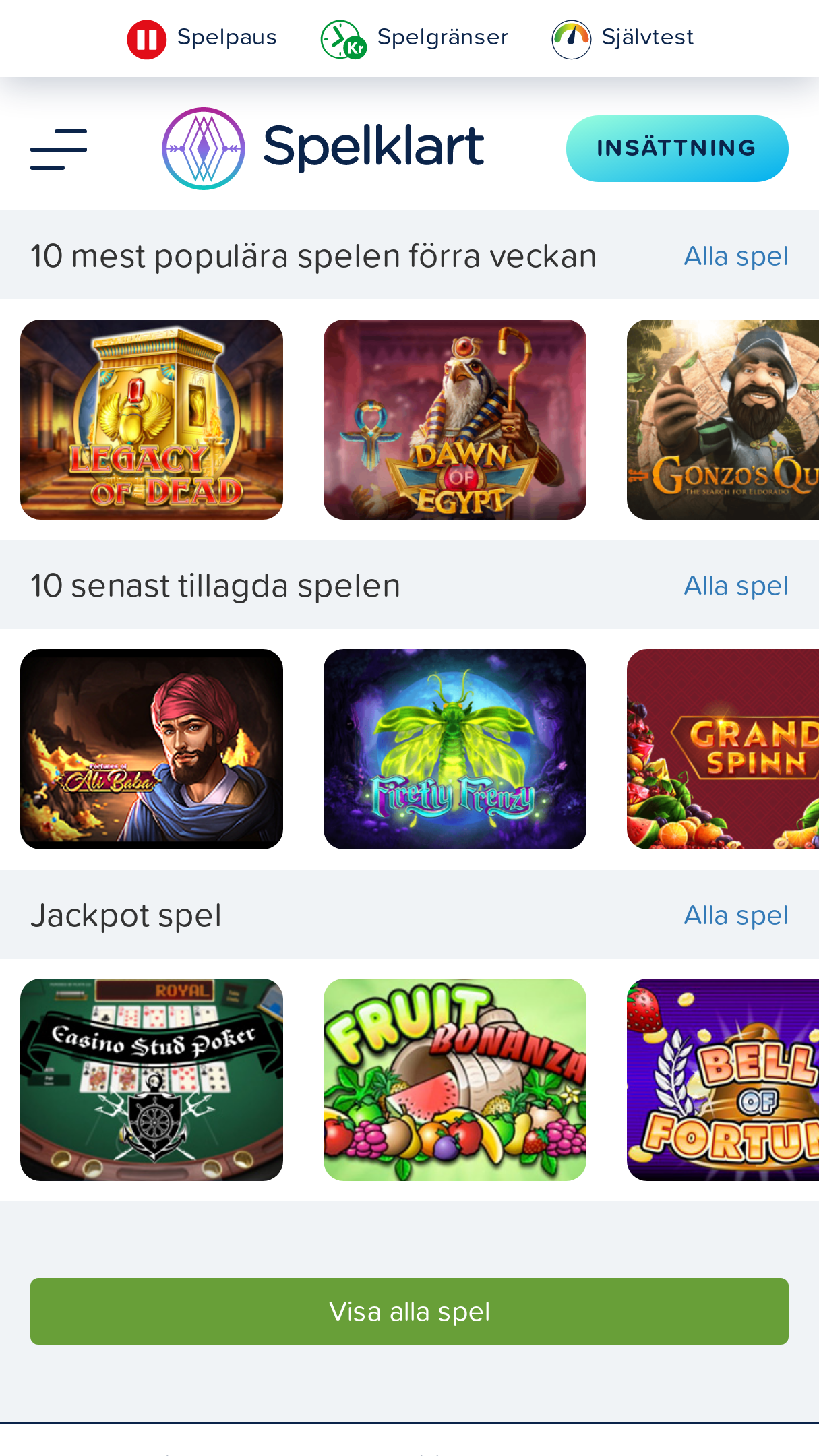 Spelklart Casino mobile Screenshot Spelklart Casino mobile Screenshot