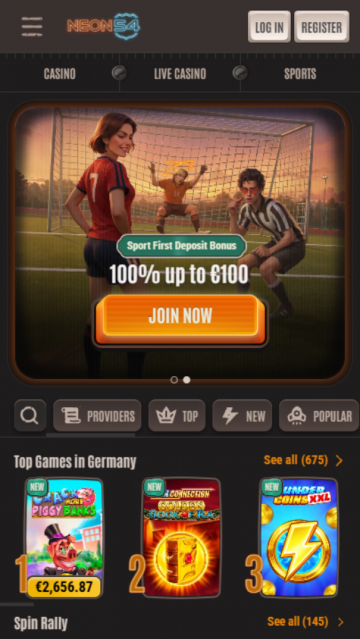 Neon54 Mobile Casino Screenshot